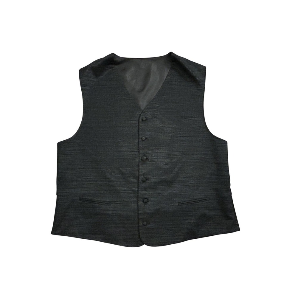 Vintage Formal Suit Vest Mens 50L Black Excellent Textured 6-Button Waistcoat